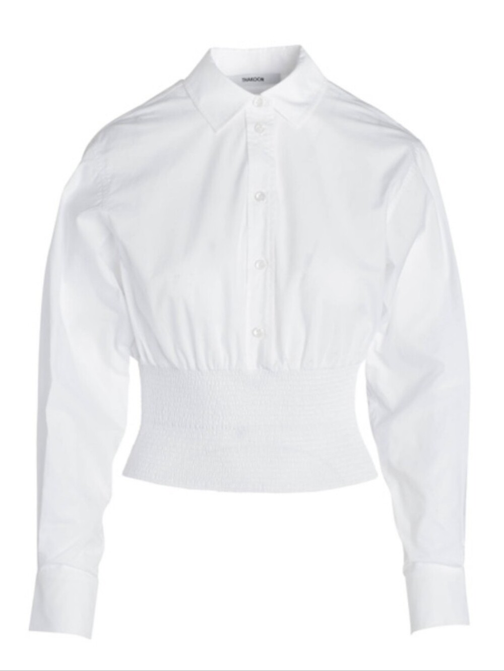 Thakoon White Smocked-Waist Button-Down Shirt